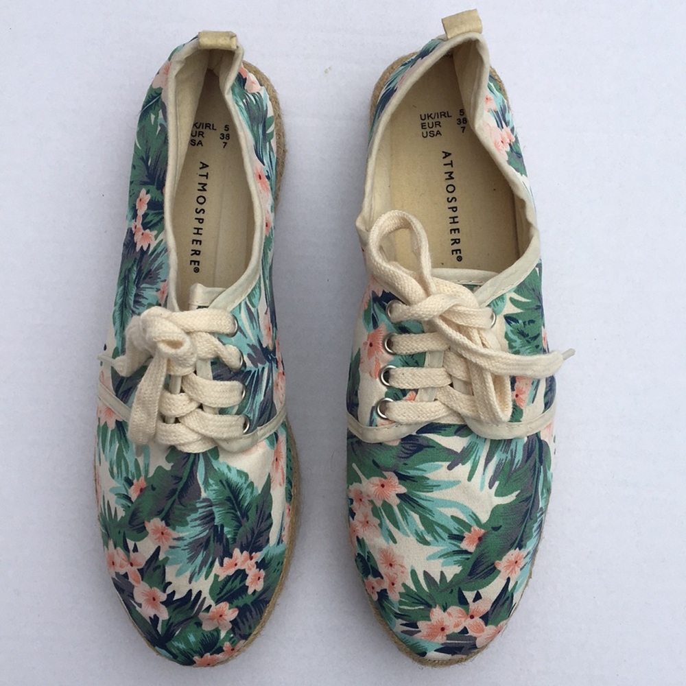 Atmosphere Floral Print Flats - Green and Pink